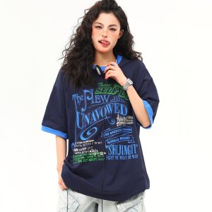 Color Block Round Neck Short Sleeve T-Shirt for Women - Vintage American Style Summer Top, Trendy 90s Inspired Fashion