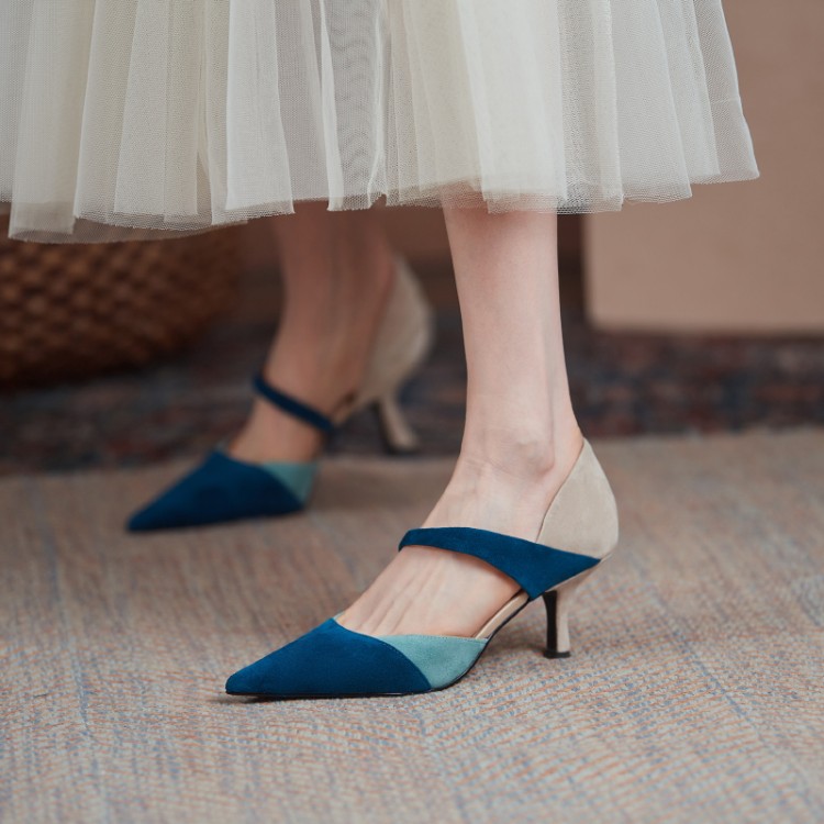 Color-Blocking Closed-Toe High-Heeled Sandals for Women - Matte Hollow Design - Summer Fashion Footwear