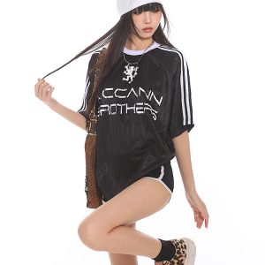 Color-Blocking Loose Fit Short Sleeve Raglan T-Shirt with Three Stripe Design - American Style Summer Top
