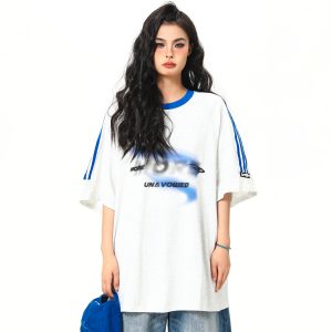 Color-Blocking Short-Sleeve T-Shirt for Women - Retro American Style, Youthful Vitality, Summer Essential