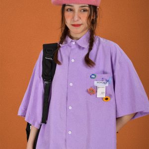 Colorful Candy Color Short Sleeve Shirt for Couples - Versatile Loose Fit Half Sleeve Top - Trendy Multi-Dopamine Style