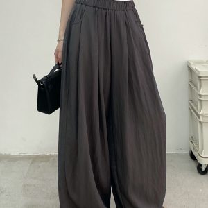 Cool Feel Wide-Leg Pants in Water-Washed Faux Tencel - Soft, Heavy-Duty Casual Long Pants with Lazy Tone Design