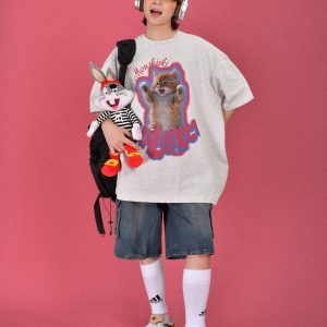Cute Cat Print Oversized Short Sleeve T-Shirt for Summer - Casual Couple Top, Trendy Loose Fit, Perfect for 90s and Y2K Styles
