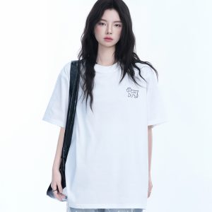Cute White Oversized Short Sleeve T-Shirt for Women with Sheep Graphic - Summer Y2K Style, Casual Loose Fit