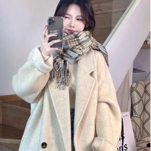 Dark Gray Reversible Cashmere Coat for Women - 2024 Autumn Winter Loose Fit Petite High-End Casual Wool Outerwear