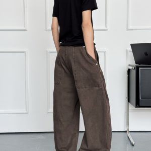 Deconstructed Tailored Casual Pants for Men and Women - Brown Rivet Design, Straight Loose Fit, Long Style, 90s Y2K Inspired