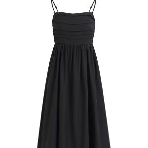 Elegant Goddess Long Black Dress - French Style Vacation Sling Dress for Summer 2025 Women's Fashion