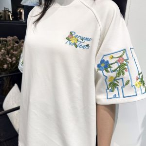Embroidered Floral Letter Raglan Short Sleeve T-Shirt for Women - Summer Streetwear, High-End Couple Outfit, Trendy 90s Style Top
