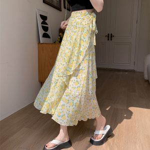 Floral Chiffon Fish Tail One-Piece Dress - Women’s Summer Bodycon Wrap Skirt with Irregular Ruffle for Beach Style
