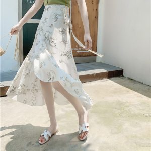 Floral Chiffon Fish Tail One-Piece Dress - Women’s Summer Bodycon Wrap Skirt with Irregular Ruffle for Beach Style