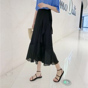 Floral Chiffon Fish Tail One-Piece Dress - Women’s Summer Bodycon Wrap Skirt with Irregular Ruffle for Beach Style