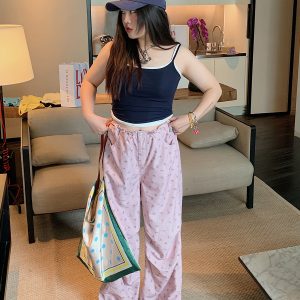 Floral Wide-Leg Pants for Women - 2025 Summer Loose Fit Plus Size Slimming Style - Trendy Y2K Fashion