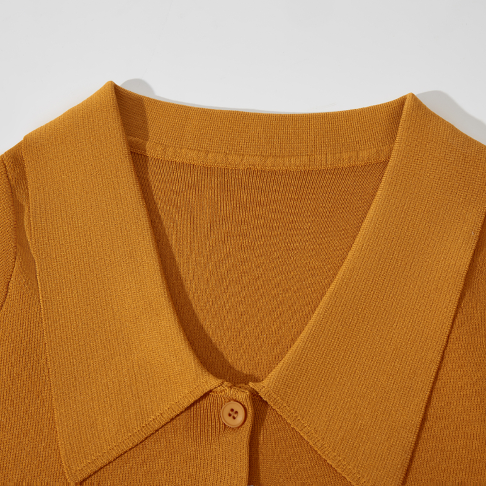French Pumpkin Color Ice Silk Knitted Short Sleeve T-Shirt for Women, Unique Summer Cardigan Top with Flying Sleeves