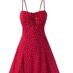 French Red Floral Mini Dress for Petite Women - Summer 2025 Vacation Style