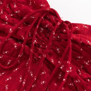French Red Floral Mini Dress for Petite Women - Summer 2025 Vacation Style