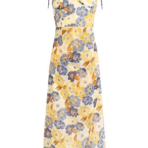 French-Style Floral Women's Dress - High-End Yellow Summer Dress for 2025 Vacation - Trendy and Elegant Fashion