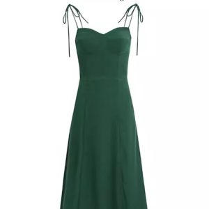 French Style Green Summer Dress 2025 with Side Slit and Spaghetti Straps - Women's Vacation Maxi Dress