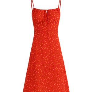 French Style Polka Dot Spaghetti Strap Long Red Dress for Summer 2025 - Vacation Essential, Slimming Fit for Women