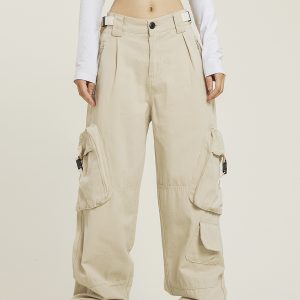 Functional Floor-Length Wide-Leg Work Pants for Men and Women - Casual Loose Fit with Draping Design