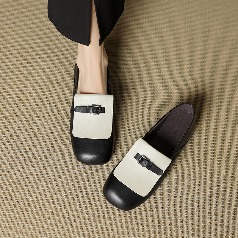 Genuine Leather Flat Loafers for Women, Retro Slip-On Small Flats, Comfortable Italian Style Footwear