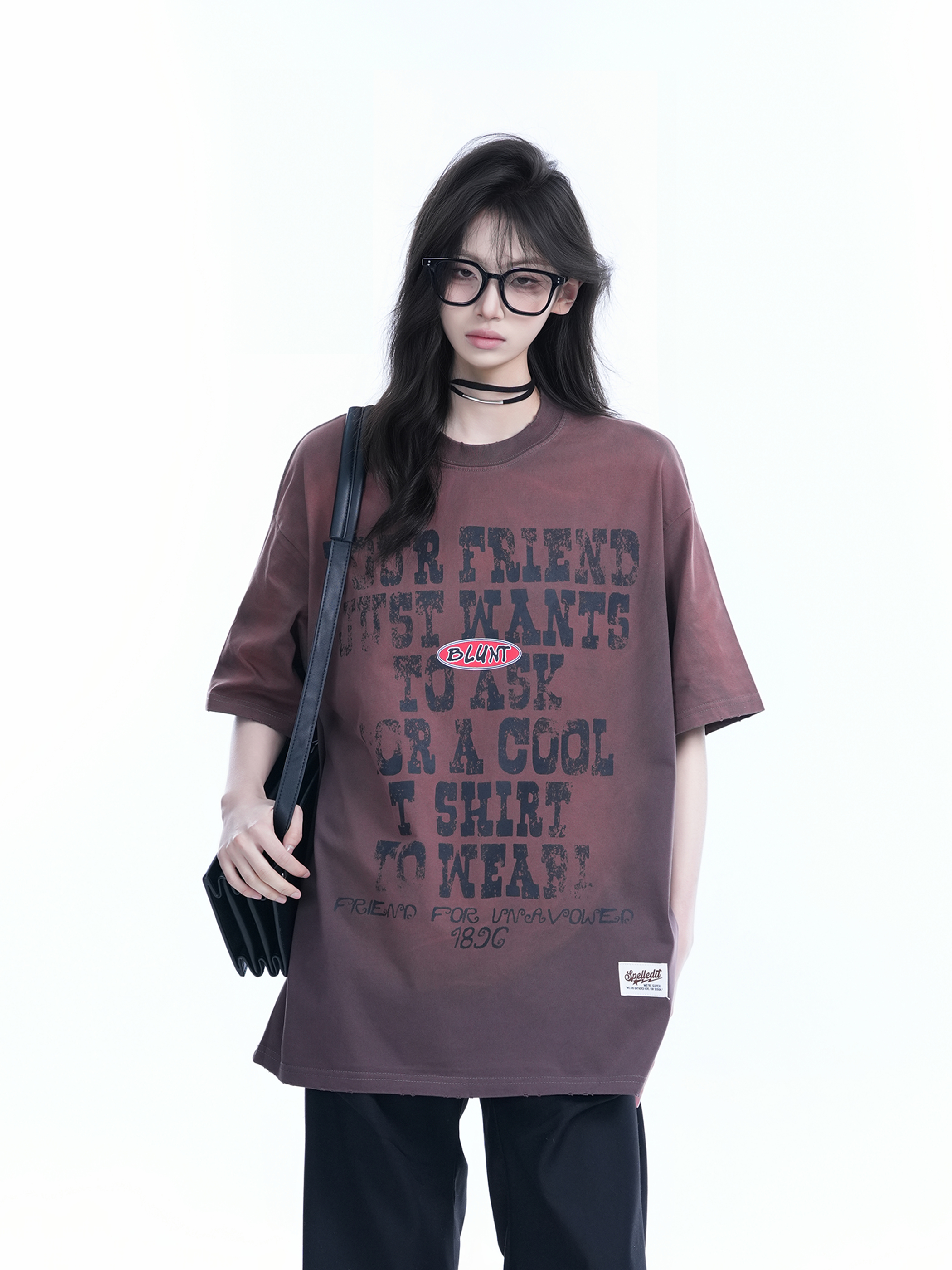 Gradient Purple Oversized Short Sleeve T-Shirt for Women - American Street Style, Trendy Loose Fit, Casual Y2K Fashion Top
