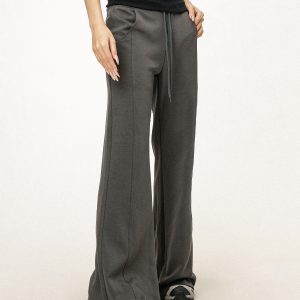 Gray Flared Sweatpants for Women - Casual Draped Wide Leg Bell Bottoms, Sporty Style, Comfortable Fit, Trendy Athleisure