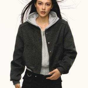 Gray Hooded Zip-Up Sweatshirt for Women - Waist-Cinched Short Sports Jacket, 2025 Spring Fashion, Versatile Casual Wear