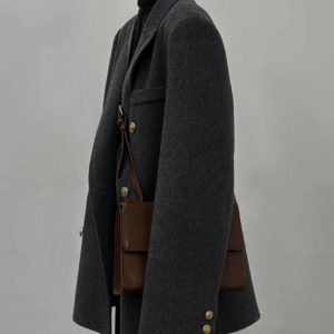 Gray Woolen Coat for Women - Short Korean Style Suit for Petite Figures, High-End Autumn Winter 2024 Fashion