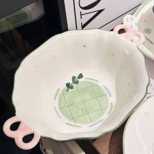 Hand-Painted Ceramic 5-Inch Rice Bowl - Fresh Elegance, Underglaze Color for Vegetables & Fruits, Perfect for Stylish Dining
