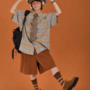 Handmade American Vintage Brushed Plaid Short Sleeve Shirt for Men and Women – Casual Versatile Fashion Staple, New Arrival