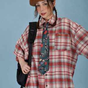 Handmade American Vintage Brushed Plaid Short Sleeve Shirt for Men and Women – Casual Versatile Fashion Staple, New Arrival