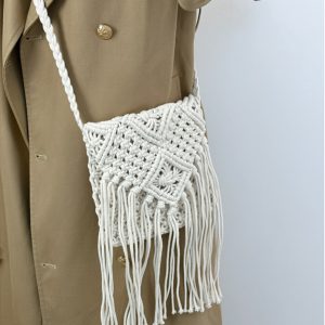 Handmade Bohemian Straw Woven Bag with Tassels - 2024 Hollow Shoulder Crossbody Beach Bag for Women