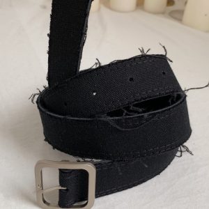 Handmade Mohair Edge Fabric Waist Belt - Black Unisex Harajuku Style, Versatile Design with Simple Buckle