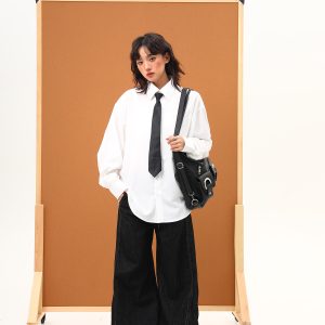 Handmade White Silk Loose Draped Shirt for Unisex - Wrinkle-Resistant, Versatile Design with Tie - Perfect for Y2K and Casual Chic Looks