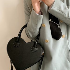 Heart-Shaped Black Crossbody Bag for Women, Retro Minimalist Tote Handbag, 2023 Trendy Design