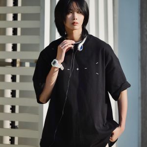 Heavy-Duty Embroidered Short Sleeve T-Shirt for Men - Simple Versatile Japanese Style Top for Spring and Summer Fashion