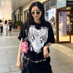 High-End Printed Slim-Fit Loose Pure Cotton Short-Sleeve T-Shirt for Women - Versatile Age-Reducing Style