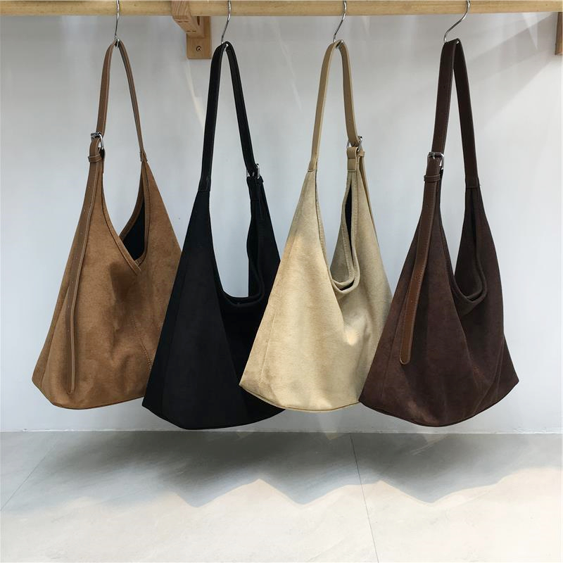 High-End Retro Suede Tote Bag for Autumn & Winter - Versatile Commuting Shoulder Crossbody Bag in Lazy Style