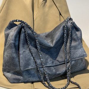 High-End Textured Chain Tote Bag for Women - Versatile Large-Capacity Shoulder Bag for Classes & Fashionable Commuting, 2025