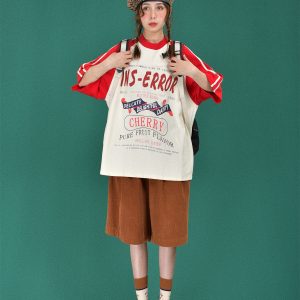 High Neck Loose Short Sleeve T-Shirt - Handmade Vintage Sports Style Unisex Summer Top - Trendy Casual Fashion