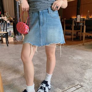High Waist Plus Size A-Line Denim Skirt for Women - Summer 2025 Slimming Short Skirt, Trendy Casual Style