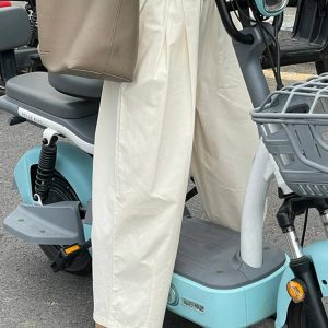 High-Waisted Black Plus Size Balloon Pants for Women - Casual Wide-Leg Nine-Point Trousers for Summer Style