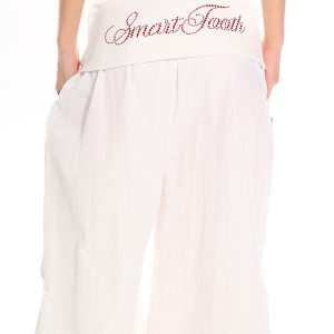 High-Waisted Cuffed Cargo Trousers with Rhinestone Detail - Versatile Pleated Wide-Leg Pants for Y2K and Street Style Fashion