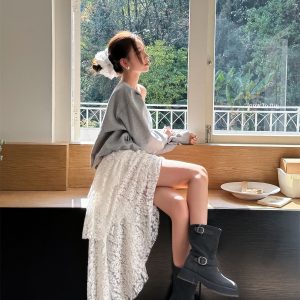 High-Waisted Irregular Lace Half Skirt for Women - 2025 Spring Summer White Mid-Length Cake Skirt, Lightweight Fashion Essential