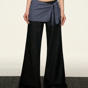 High-Waisted Layered Two-Piece Denim Pants for Women, Slimming Straight-Leg & Versatile Loose Wide-Leg Style, Spring Summer Fashion