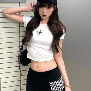 High-Waisted Letter Print Casual Shorts for Women | Summer Street Style Slim Fit Sports Hot Pants