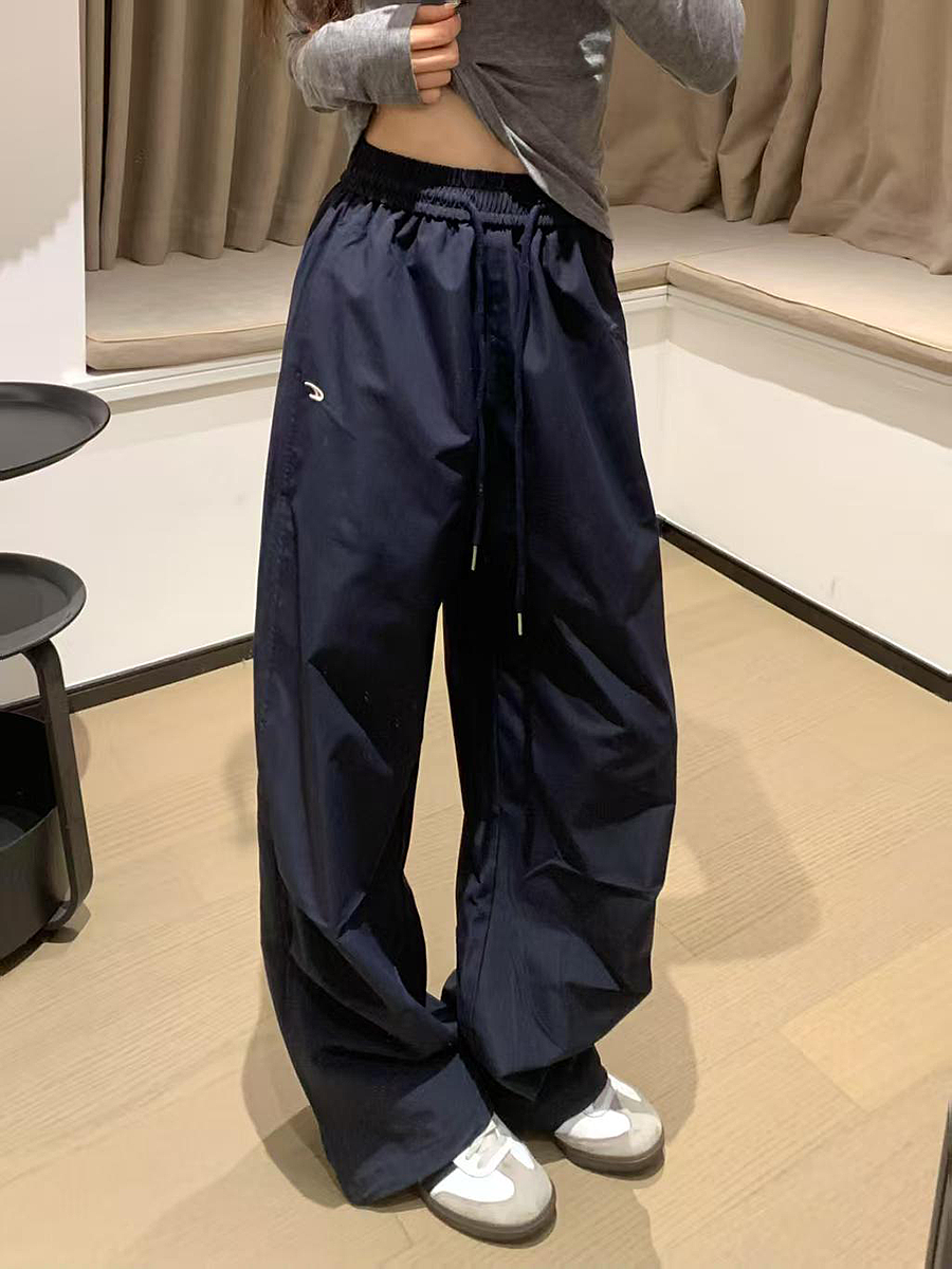 High-Waisted Loose-Fit Vintage Work Pants for Women, Parachute Wide-Leg Casual Joggers, Floor-Length Sports Trousers