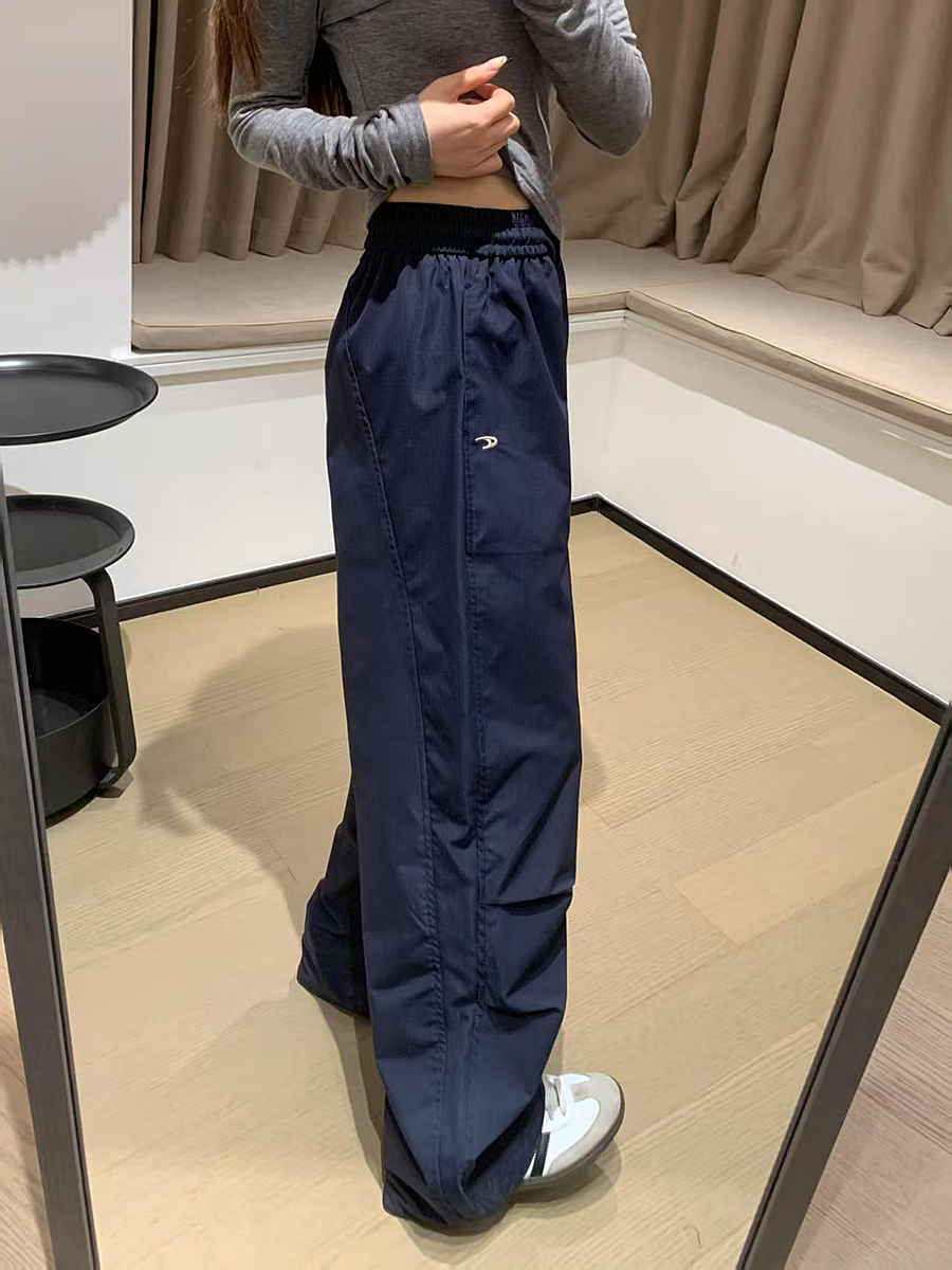 High-Waisted Loose-Fit Vintage Work Pants for Women, Parachute Wide-Leg Casual Joggers, Floor-Length Sports Trousers