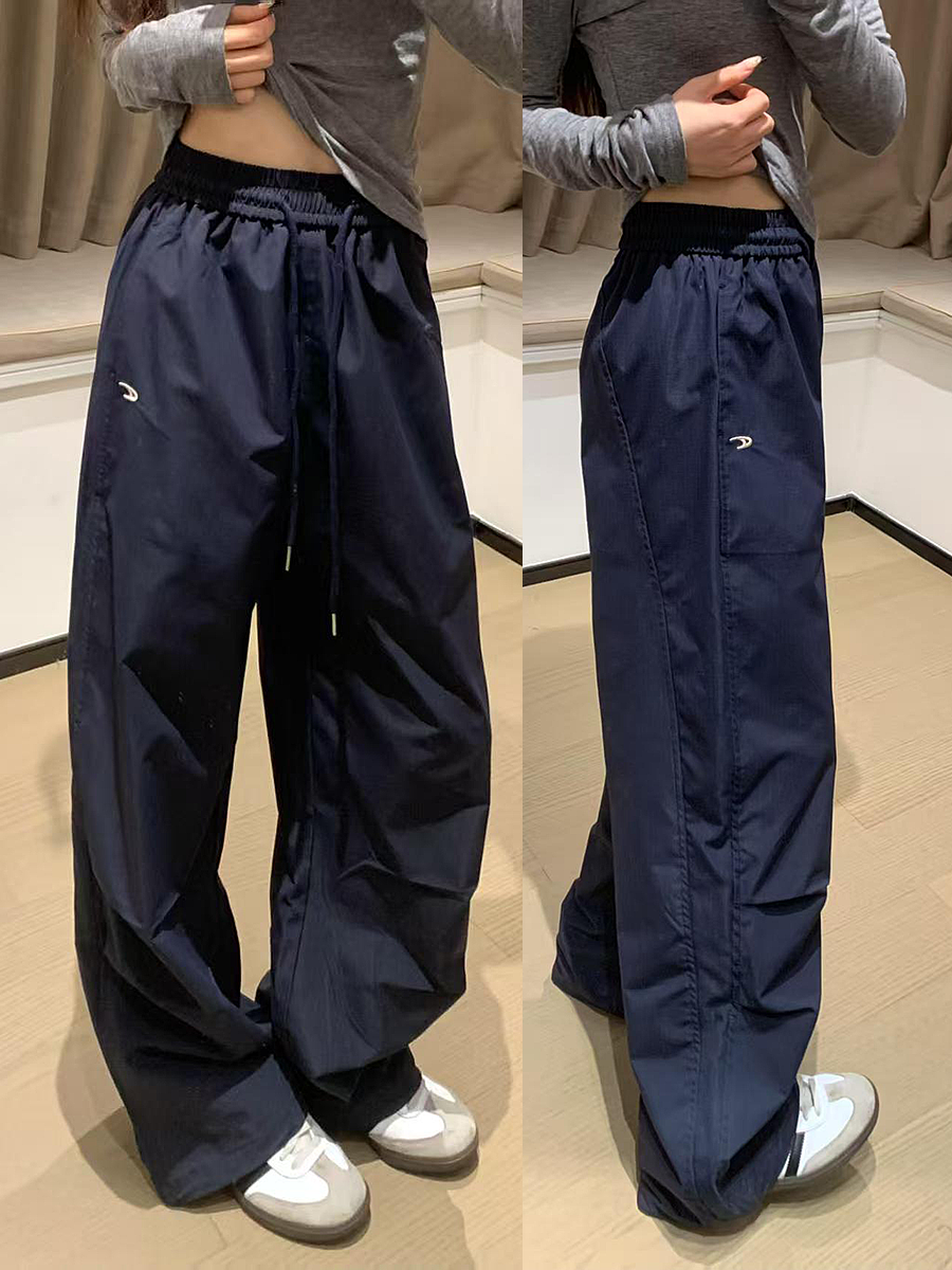High-Waisted Loose-Fit Vintage Work Pants for Women, Parachute Wide-Leg Casual Joggers, Floor-Length Sports Trousers