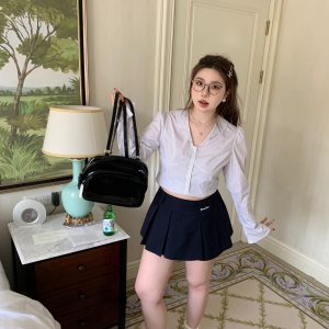 High-Waisted Navy Blue Skirt Pants, Retro American Haipai Academy Style, Slightly Chubby Fit, Trendy Y2K Fashion